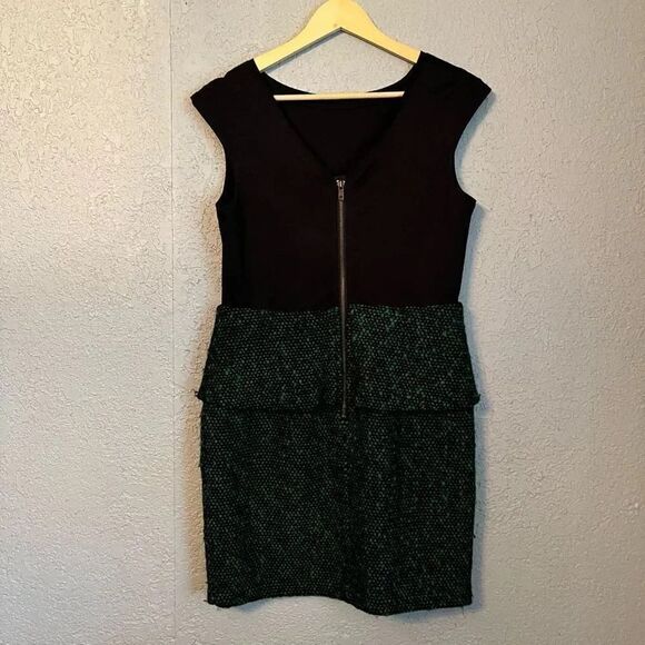 Greylin Womens Black and Green Wool Peplum Dress Size Medium - Picture 3 of 4